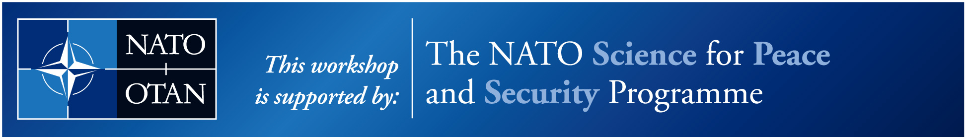 Banner with NATO logo stating this workshop is supported by the NATO Science for Peace and Security Program